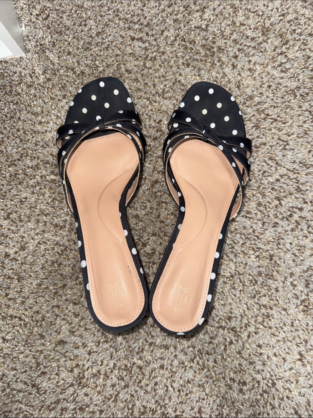 Time and Tru Black and White Polka Dot Slide Kitten heel